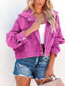 Chaqueta azul con capucha y hombros caídos con bolsillo y cordón ajustable para mujer - Rosa Fucsia - Ver 5