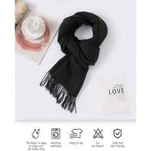 - Bufanda para mujer, diseo de pashmina, regalo de moda, novia, boda, dama de, cachemira, sensacin suave, invierno, clido, largo - Negro - Ver 5
