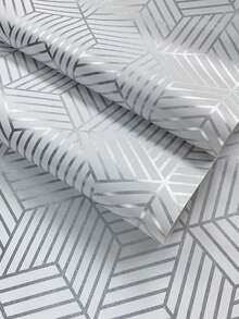 1 Roll 3D Silver Geometric Peel And Stick Wallpaper, Modern Fashionable Wall Decor For Home, Kitchen, Furniture, Room Backdrop, DIY Projects. Waterproof, Stain-Resistant, Easy To Clean And Re-Positionable. - Silver - View 12