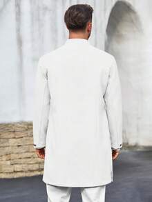 Runcati Mens Kurta Coats  Mandarin Collar Attire  Outfits Wedding Festive Party Clothing Casual Kaftan Robe - 白色 - 查看 2