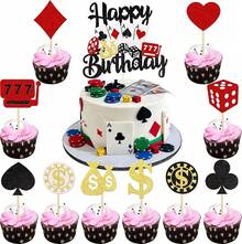 24 PCS Casino Poker Cupcake Toppers For Birthday Party Decorations - Design 3 - 查看 12