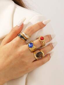 1 Peça Anel Aberto Elegante e da Moda em Aço Inoxidável para Mulheres, Ajustável em Tamanho, Decorado com Pedra de Olho de Gato, Strass e Outros Elementos, Adequado para Uso Diário ou Festas para Mulheres.