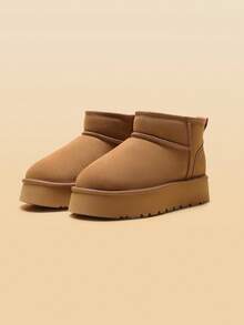 Women's Winter Furry Ankle Snow Boots,1.5 Inch Genuine Platform Booties Slip On Outdoor Indoor Shoes Fashion Warm Comfortable For Christmas Festival Commute Chestnut Boots - 紫紅色 - 查看 8