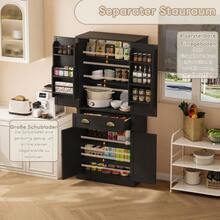 182cm Storage Cabinet, 4 Doors And 1 Drawer, 2 Doors With Shelves, 6 Storage Compartments And 4 Adjustable Shelves, Suitable For Kitchen, Dining Room And Living Room, Black - Black + MDF - View 2