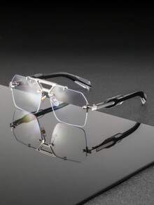 1 Pair Men's Metal Frame Shield Shaped Casual Street Style Fashion Fashion Glasses, Suitable For Walking, Driving, Cycling - Multicolor - View 17