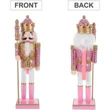 Cascanueces Rosa: Par De Adornos Navideos De Cascanueces Hermoso con Bastn Y Estatua De Figuras De con Brillo 11.79 Pulgadas - inicial - Ver 9