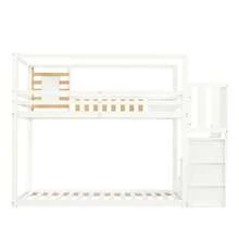 Bunk Bed With Stairs, Window And Storage Box, Solid Pine Frame, Children's Bed With 3 Storage Compartments In The Stairs, With Safety Rail, White, 90x200cm - White - View 11