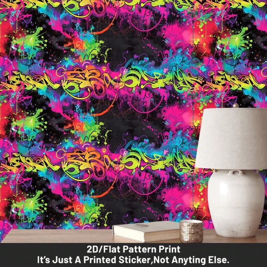 1 Piece, Fashionable And Artistic Self-Adhesive Removable Wallpaper, 2D Flat Color Abstract Graffiti Pattern PVC Wallpaper, Can Be Spliced, Home Decoration Background Wall Paper Decorative Wallpaper, Suitable For Kitchen, Living Room, Bedroom, Staircase, Bathroom Wall And Furniture Decoration, Furniture Renovation Sticker Wall Stickers, Easy To Stick And Install 39.37x15.75 Inches (100cmx40cm) - 39,37*15,75in (100*40cm) - Xem 1