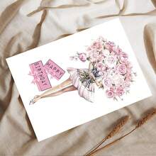 法式浪漫生日贺卡：粉色优雅花束女孩插画设计，送给闺蜜/女友的生日祝福卡，精美生日卡，送给家人和朋友的生日礼物，附信封的感谢卡，生日贺卡，祝福卡，空白卡片 - 套裝 - 查看 7