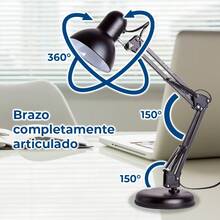 Lampara Escritorio Brazo Oscilante Articulado Tipo Pixar Estructura Negro Pantalla Blanco Ele-Gate - Tipo de Enchufe A USA (110-127V) - Ver 4