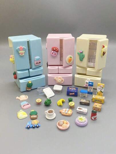 1 pieza Refrigerador miniatura de doble puerta altamente realista, con caja, escena de cocina fina, juguete creativo de pasatiempo para adolescentes, modelo de electrodoméstico, accesorio decorativo, hecho de plástico ABS de calidad, 3 opciones de color, juguete de refrigerador miniatura, juguete de comida miniatura