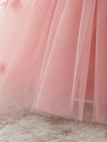 Baby Girls Thick Strap 3D Flower Mesh Cute Party Dress, Headband Not Included - Dusty Pink - View 9