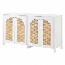 Modern Minimalist Style Sideboard With 4 Rattan Doors, Metal Handle, Simple Buffet Cabinet For Dining Room, Living Room, Kitchen (Natural Wood) - White + MDF - 查看 11