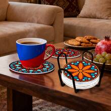 4pcs Geometric Pattern Wooden Coasters, Heat-Resistant Pads, Suitable For Home, Kitchen, Afternoon Tea And Coffee Shops - Ideal Holiday Gift, Eid Decoration - Multicolor - View 4