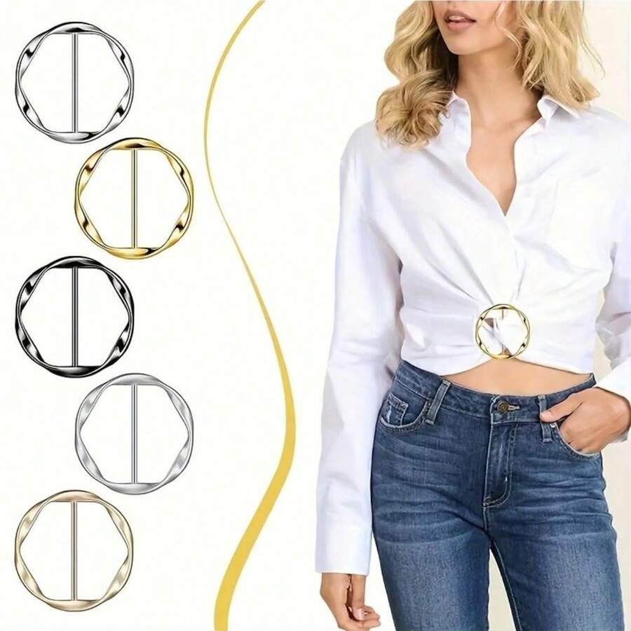 5pcs Versatile Alloy Buckle Set - Multi-Purpose, All-Match, Shortening Artifact, Corner Knotted, Waist, Belt, And T-Shirt Buckle With Casual Pop-Culture Style - Multicolor - View 1