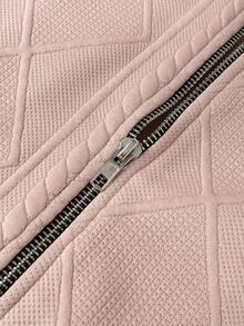 女士时尚菱形针织拉链短外套，休闲春秋新款百搭上衣