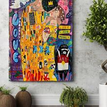 1PC Art Gustav Klimt Kiss Graffiti Canvas Wall Painting, Street Art Poster, Modern Pop Art Decor Wall Art Prints, Bedroom Living Room Wall Decoration Picture, Home Wall Decor, , Optional Frame - 彩色 - 查看 8