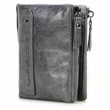 portafolios de piel suave para mujeres y hombres, cartera pequeo y doble cierre con bloqueo RFID gris, Gris, Minimalismo - Gris - Ver 1