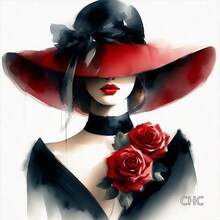 1件套DIY钻石画套装，优雅女士戴红帽，嘴唇微红，卧室、客厅、走廊装饰画，家居装饰，节日礼物 - 彩色 - 查看 1