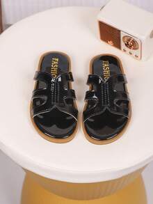 1 Pair Children's PU Leather Simple Slide Sandals, Suitable For Summer