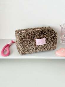 1pc Leopard Print Plush Makeup Bag, Leopard Pattern Winter Warm Makeup Pouch, Lipstick Case, Large Capacity Cosmetic Storage Bag, Multi-Functional Design, Suitable For Travel, Vacation, Home, Bathroom, Holiday Cosmetic Storage, Bathroom Accessories, Back To School Essential,Pouch,Makeup Pouch,Travel Essential - Multicolor - View 10