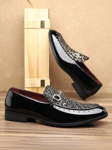 QRLQRL 1 Pair Men's Rhinestone Decor Metal Buckle Low-Top Polyurethane Upper Rubber Sole Easy-Wear Business Casual Loafers Suitable For Party Events - Black - View 2