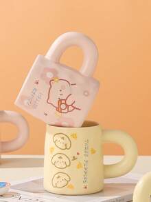 1 pieza Taza de cerámica con diseño de oso de peluche, taza de desayuno estilo Ins, taza de leche, taza de agua para parejas, taza de bebida linda, regalo para niñas, adecuada para invitados/reuniones/juntas - Multicolor - Ver 1