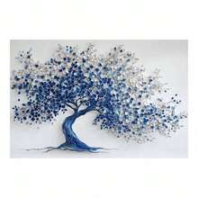 [2D Flat] 1Pc Framed Ready To Hang, Modern Abstract Colorful Tree Of Life Scenery Canvas Wall Art,  Retro Graffiti Tree Posters Painting Pictures Wrapped Framed Print, Blue & White 3D Textured Tree Canvas Wall Decor For Living Room, Bedroom, Modern Spaces, Art Collectors, Unique Style Home Decor - 藍色 - 查看 5
