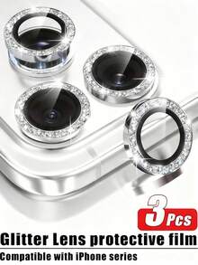 3pcs Camera Lens Protector Compatible With IPhone 11/12/13/14/15/16/17 Pro/17 Pro Max, Glitter Bling Aluminum Alloy Metal Ring, 9H Tempered Glass Camera Cover Screen Protector Accessories, Anti-Scratch, Case Friendly, Silver Applicable To Daily Shield, Office, Home Daily Shield Office Home Phone Camera Cover Sparkling Crystal Waterproof Shockproof Anti-Fall Scratch Resistant - Silver - View 28