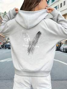 Paradise Wings Graphic Hoodie Women Streetwear Urban Fashion Sweatshirt Casual Outfit City Style Apparel - Màu Xám nhạt - Xem 1
