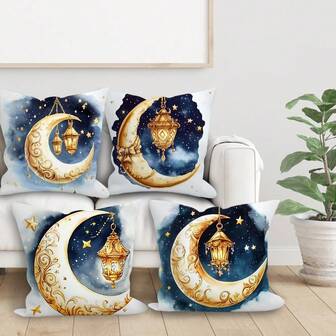 4 st dekorativa örngott med stjärn- och månelykta, lämpliga för Eid al-Adha och Ramadan, 45x45 cm