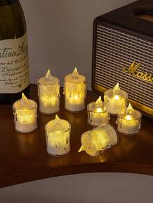 6/12 pièces Bougies électroniques transparentes à la cire petites, bougies cristal LED sans fumée pour proposition, anniversaire romantique - Multicolore - Voir 5