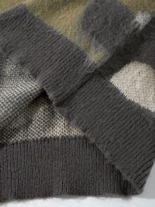 ANDREILEE 秋冬男女通用蓬松迷彩图案提花休闲通勤街头风套头针织衫 - 棕色 - 查看 7