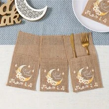 5 Packs Ramadan Mubarak Burlap Knife And Fork Napkin Holders, Eid Al-Fitr Table Decorations, Islamic Muslim Party Supplies, Ramadan Kareem Celebration Accessories, Eid Al Adha Gifts - Multicolor - View 4
