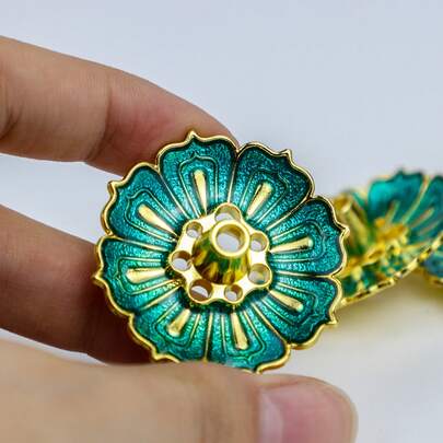 1个单层莲花孔雀蓝锌合金极简主义香炉，桌面装饰摆件香炉