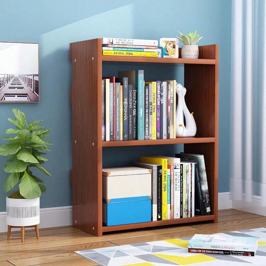 Bookcase Wooden Bookshelf 3-Tier Storage Unit Home Office And Living Room Display Shelf A283 Coffee - Coffee - View 1