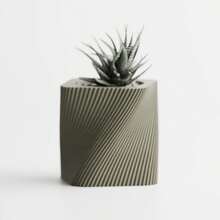 ORIZZONTE Modern Square Decorative Vase With Slanted Spiral Texture – Geometric Design For Succulents And Small Indoor Plants – Home/Office Gift Idea – Available In 2 Sizes – 100% Made In Italy, Shipping From Italy - Tanah liat - View 4