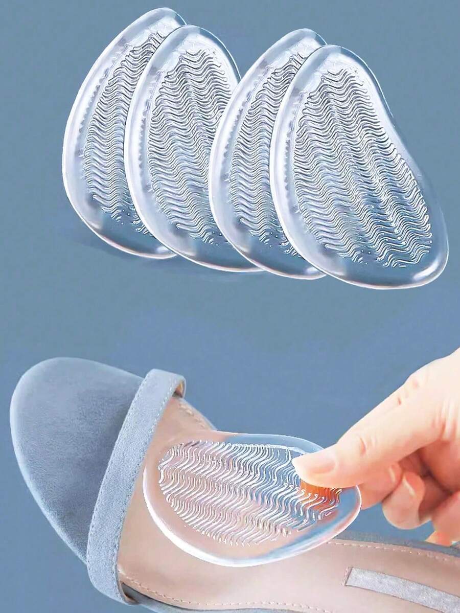 HALF INSOLE 2 Pairs Forefoot Insert Cushion Pads For Women Shoes Anti Slip Silicone Foot Pain Relief Pads For High Heels Sandals Gel Shoe Insoles For Women High Heels Women Pumps And Men Sneakers Shoes Summer Daily Wear - 無色 - 查看 1