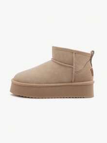 CAMEL CROWN Giày bốt đi tuyết nữ, kiểu dáng mùa đông mới, lót len, ấm áp, chống trơn trượt, đế dày, bốt cổ ngắn, đa năng. - Màu be - Xem 3
