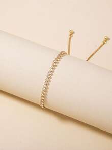 Nooxian 1件 时尚铜锆石可调节手链（锆石数量随机） - 金黃色 - 查看 4