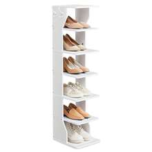 VASAGLE - Zapatero Vertical de 7 Niveles, Organizador Estrecho de Almacenamiento de Zapatos con Ganchos, Estante de Torre de Esquina Delgado, Ahorro de Espacio para Entrada y recámara, Color Blanco - Blanco - Ver 1