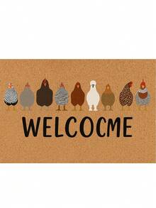 1pc Welcome Chickens Farm Doormat, Country Design, Non- Rubber Backing And Absorbent Non-Woven Fabric, Funny Farmhouse Home Decor Entrance Mat, Made In USA - Khaki - View 1