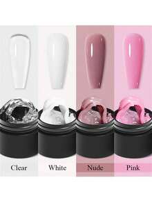 MEET ACROSS 4pcs/Set Non-Stick Solid Nail Extension Gel Kit - Transparent, Pink, White Extension Hard Gel, Gel Extension Nail Kit, 3D Carved Flower Nail Shaping Gel, Rhinestone Gel, Easy-To-Use Acrylic Nail Extension Set, Home Manicure Salon Kit - Multicolor - View 12