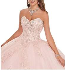 Women's Sweetheart Quinceanera Dresses Lace Appliques B Gown With Detachable Long Sleeve - Blush - 查看 7