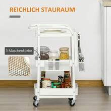 HOMCOM Rolling Cart With Drawers, 3-Tier Kitchen Shelf With Wheels For Kitchen And Office, White Steel 51.5x32x75.6cm - 1 - View 4