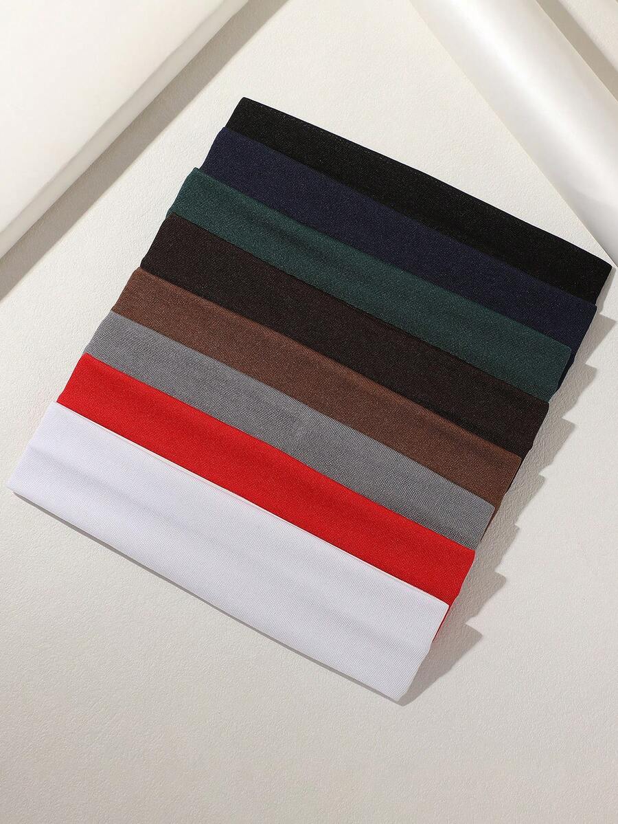 8条装休闲纯色运动头带，适合青少年、日常生活和跑步，深色系列