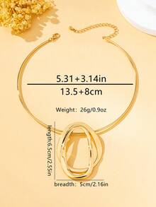 1件极简主义铜管金属可调节项链，女士饰品，进口 - 橢圓吊墜金黃色 - 查看 6