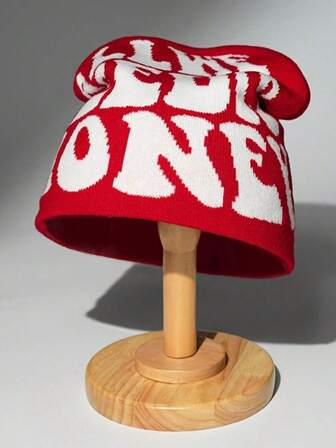 1顶字母提花针织帽，男童时尚休闲嘻哈帽，秋冬男士街头冬季装备