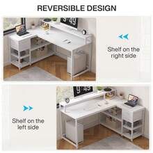 Tribesigns L Shaped Desk With Drawers And Storage Shelves, Home Office L Corner Desk With Monitor Stand, 55" X 24" Desktop Computer Desk, Gaming Desk Study Desk For Small Space - 白色 - 查看 8