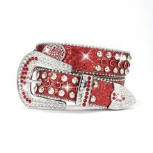 Cintura di lusso con rivetti e strass, fibbia retrò, stile punk con strass multicolore, adatta per casual, feste, Natale, San Valentino, regali di compleanno - Amore - Visualizzare 11